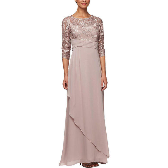 alex evenings sequined lace contrast dress Alex Evenings Embroidered A-Line Dress NAVY SILVER / 8
